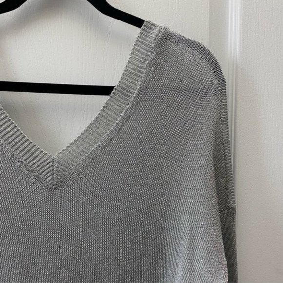 Topshop Sweater Draped Fit Double V Neck Silver Metallic Pullover Small NWT - Picture 9 of 10